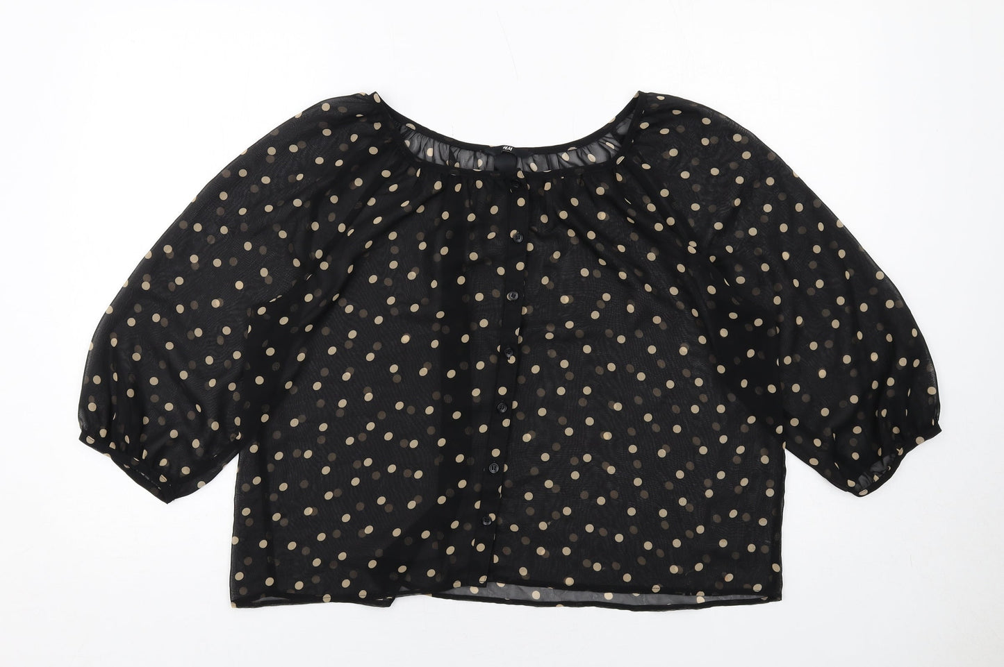 H&M Womens Black Polka Dot Polyester Basic Blouse Size 6 Round Neck