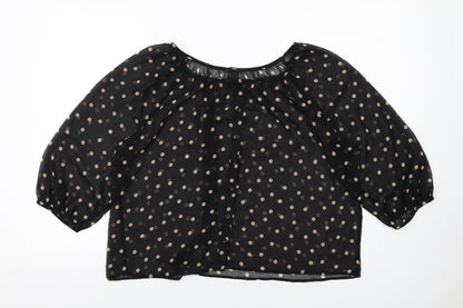 H&M Womens Black Polka Dot Polyester Basic Blouse Size 6 Round Neck