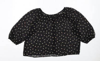 H&M Womens Black Polka Dot Polyester Basic Blouse Size 6 Round Neck