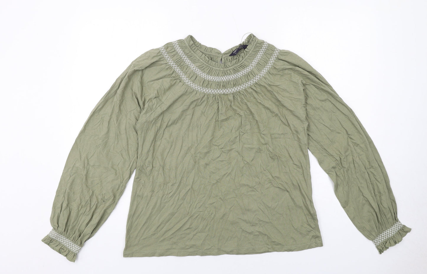 Marks and Spencer Womens Green Cotton Basic Blouse Size 10 Round Neck