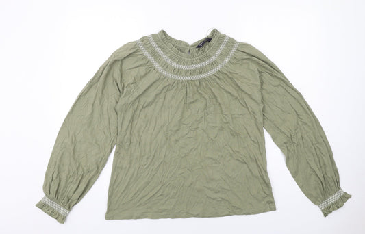 Marks and Spencer Womens Green Cotton Basic Blouse Size 10 Round Neck