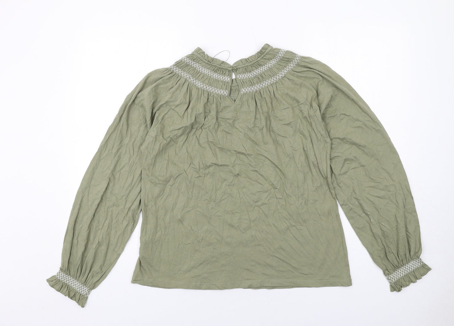 Marks and Spencer Womens Green Cotton Basic Blouse Size 10 Round Neck