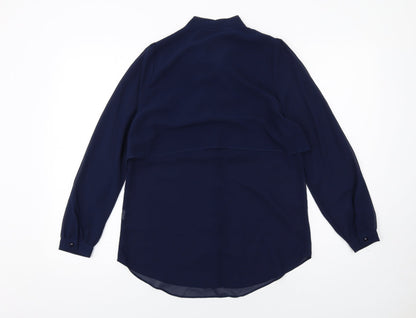Boohoo Womens Blue Polyester Basic Button-Up Size 8 V-Neck