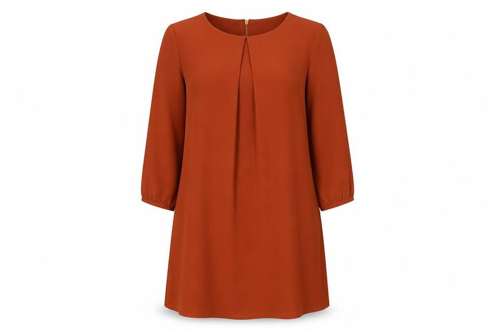 H&M Womens Brown Polyester A-Line Size 6 Round Neck Zip