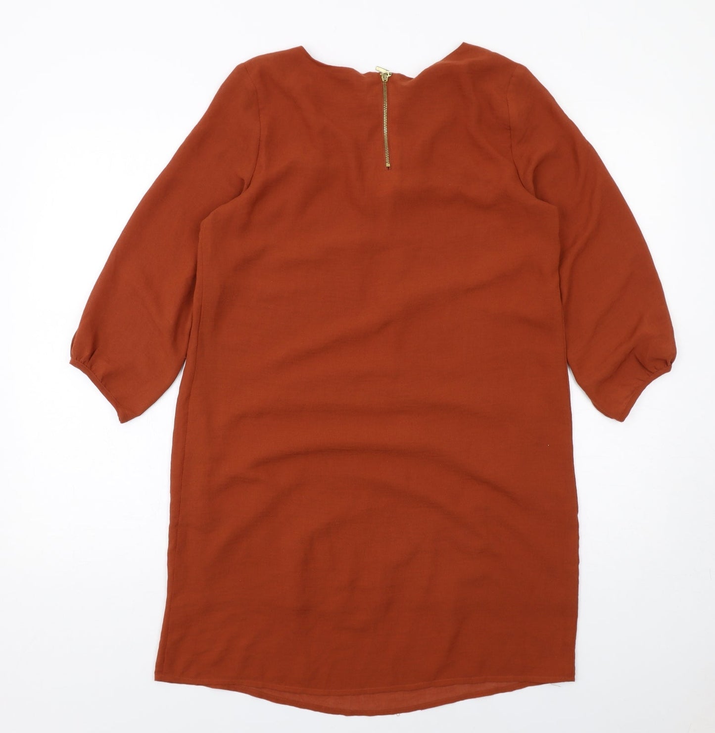 H&M Womens Brown Polyester A-Line Size 6 Round Neck Zip