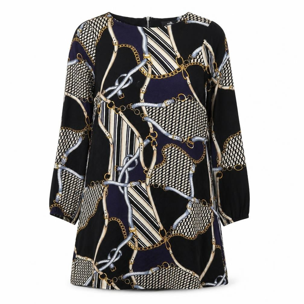 Wallis Womens Multicoloured Geometric Viscose A-Line Size 14 Round Neck Zip