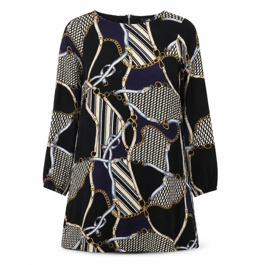 Wallis Womens Multicoloured Geometric Viscose A-Line Size 14 Round Neck Zip
