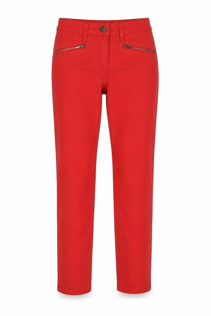 NEXT Womens Red Cotton Straight Jeans Size 6 Slim Zip