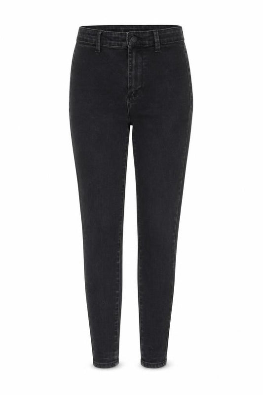 Front view of Denim & Co. women’s black cotton skinny jeans, size UK 8, regular zip