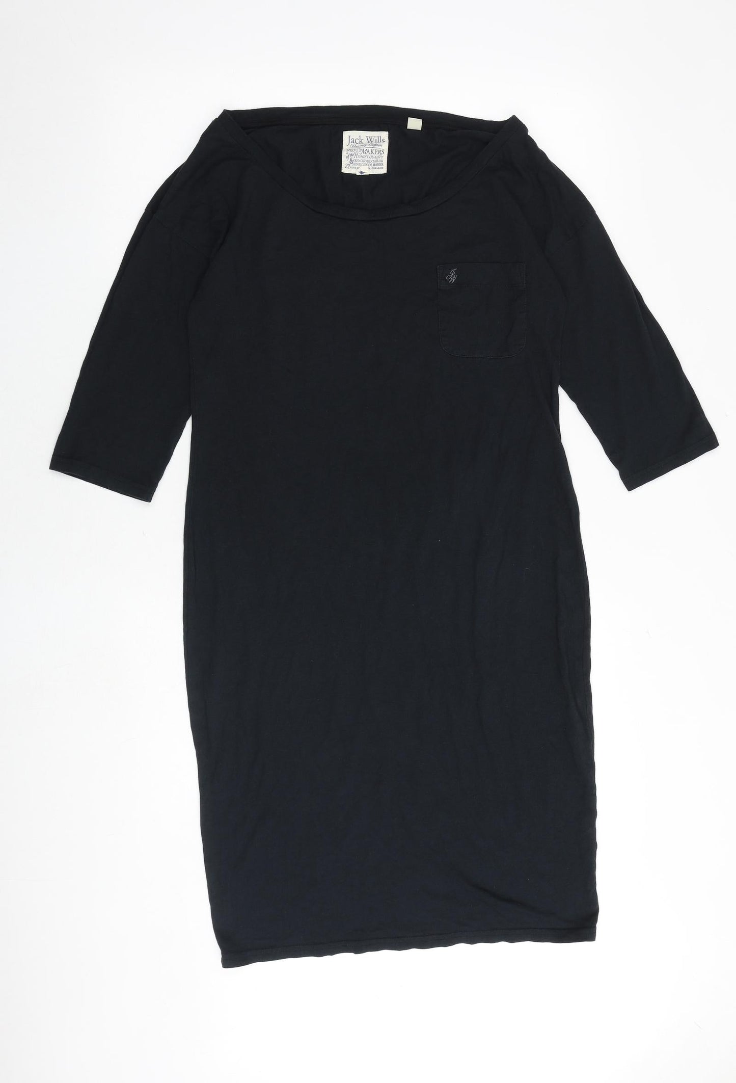 Jack Wills Womens Black Cotton Shift Size 10 Round Neck Pullover