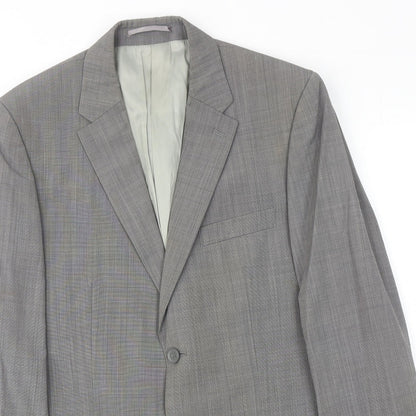 Close-up detail of French Connection men’s grey wool jacket suit jacket, size 38, regular