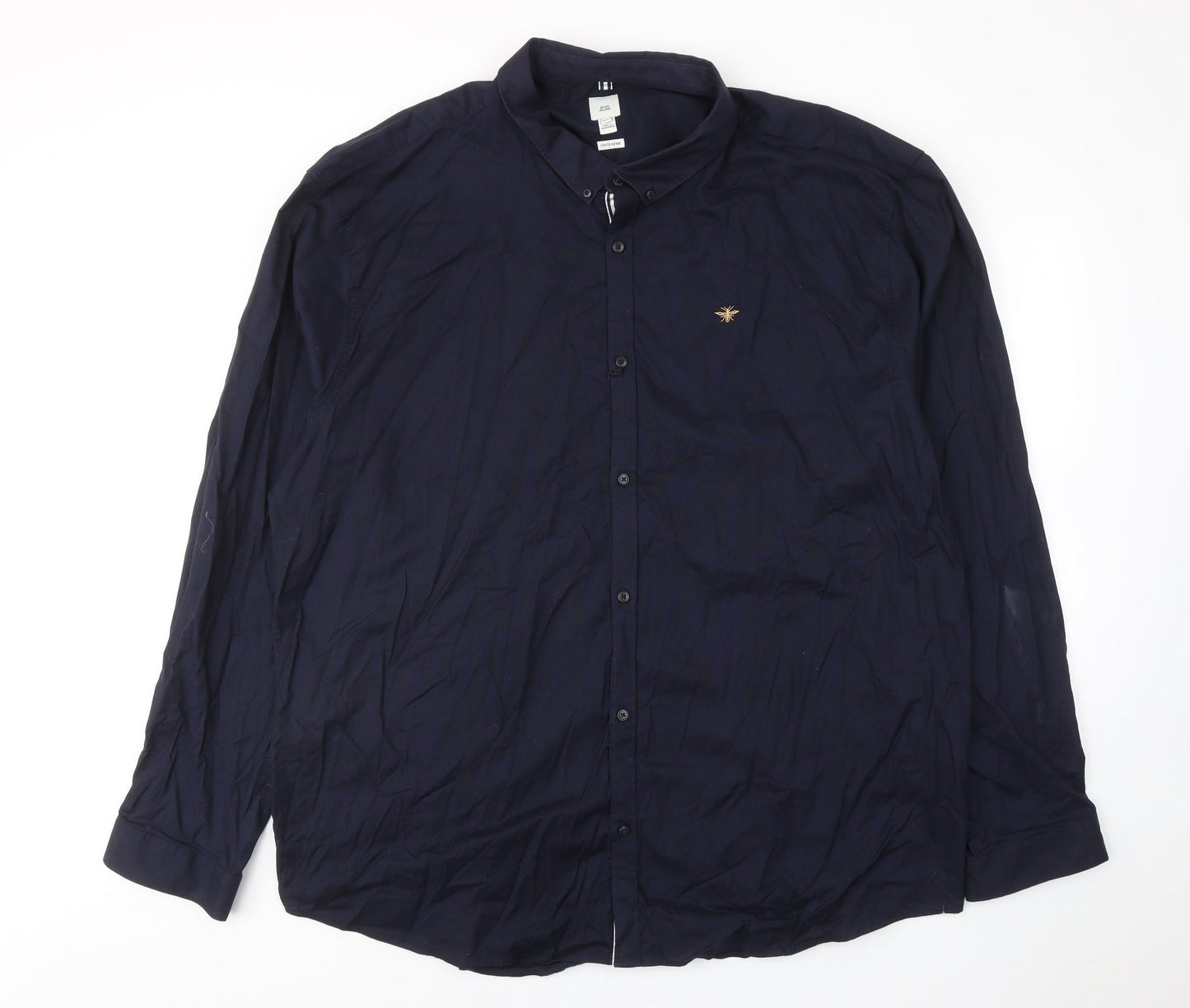River Island Mens Blue Cotton Button-Up Size 50 Collared Button