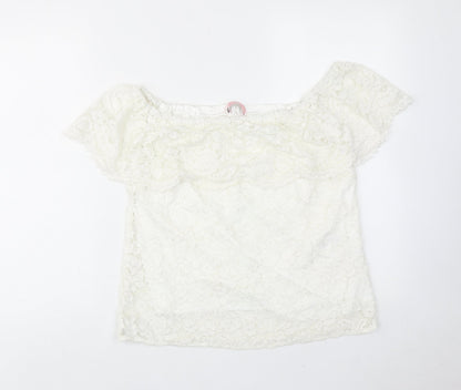 Oasis Womens White Polyamide Basic Blouse Size 12 Round Neck