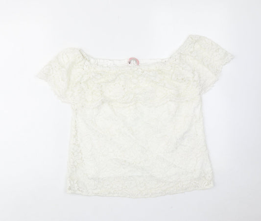 Oasis Womens White Polyamide Basic Blouse Size 12 Round Neck