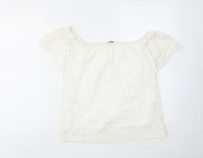 Oasis Womens White Polyamide Basic Blouse Size 12 Round Neck