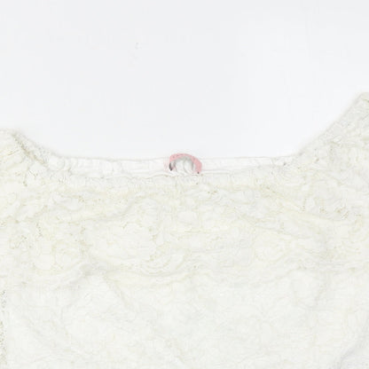 Oasis Womens White Polyamide Basic Blouse Size 12 Round Neck