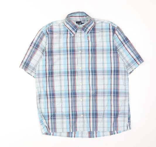 Gap Mens Blue Plaid Cotton Button-Up Size S Collared Button