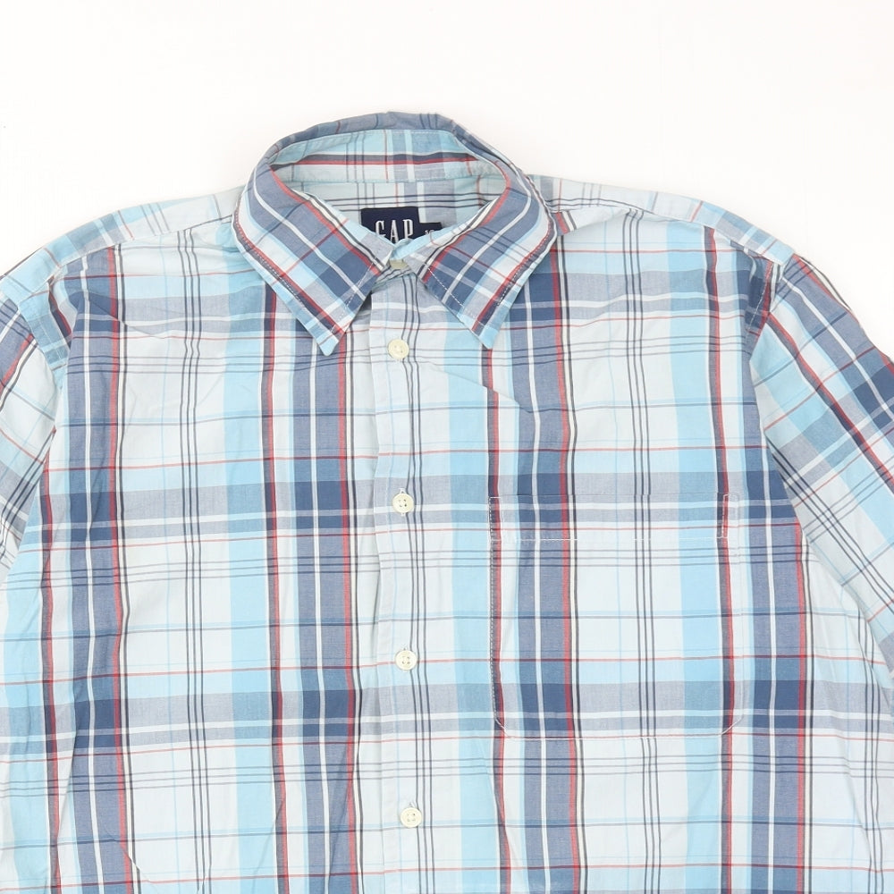Gap Mens Blue Plaid Cotton Button-Up Size S Collared Button