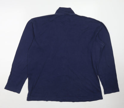Back view of Mexx men’s blue mock neck cotton jumper, size XL, long sleeve