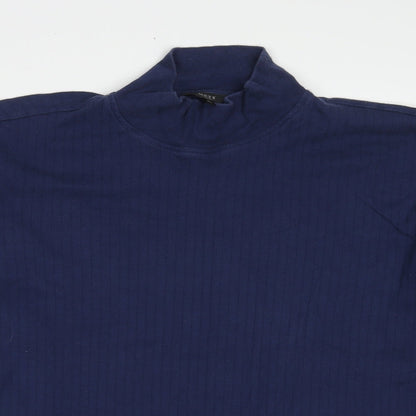 Close-up detail of Mexx men’s blue mock neck cotton jumper, size XL, long sleeve