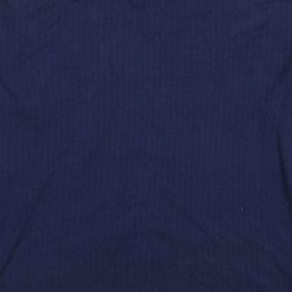 Brand and care label for Mexx men’s blue mock neck cotton jumper, size XL, long sleeve
