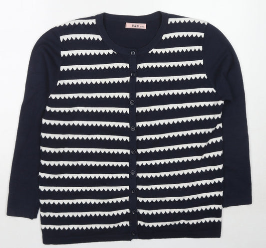 E&D Womens Blue Round Neck Striped Polyamide Cardigan Jumper Size XL - Size XL/XXL