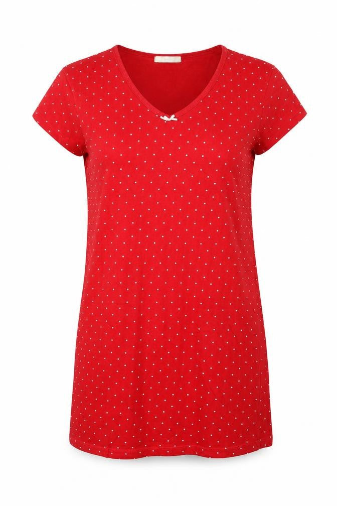 Marks & Spencer Womens Red Polka Dot Cotton Top Nightshirt Size 8