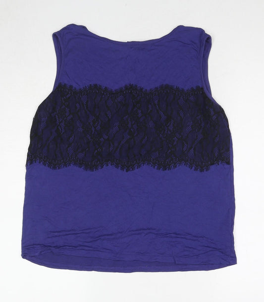 Dorothy Perkins Womens Purple Viscose Basic Tank Size 16 Round Neck - Lace Details