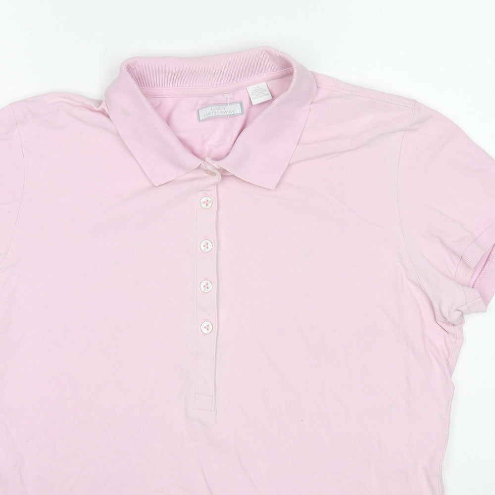 Lady Hathaway Womens Pink Cotton Basic Polo Size L Collared