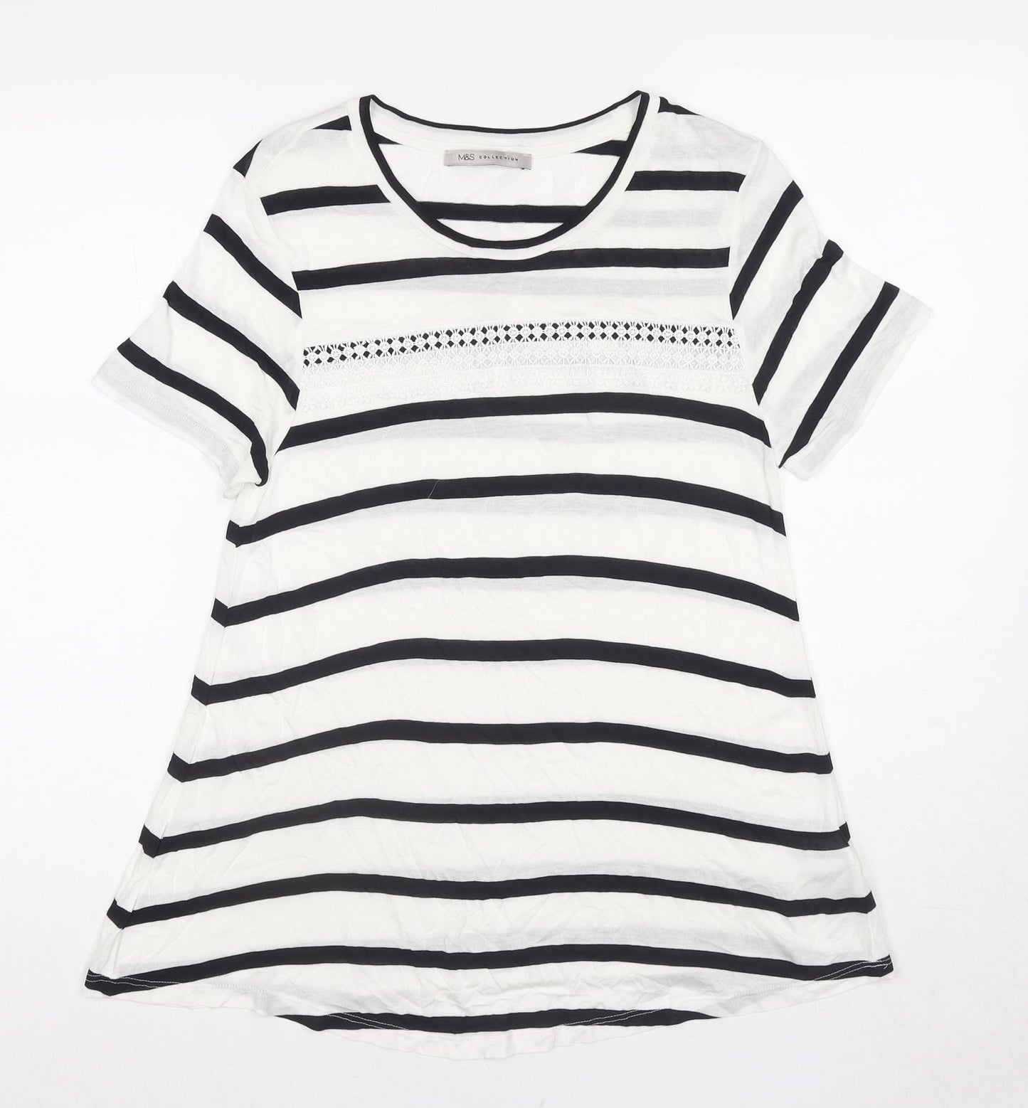 Marks and Spencer Womens White Striped Viscose Basic Blouse Size 8 Round Neck