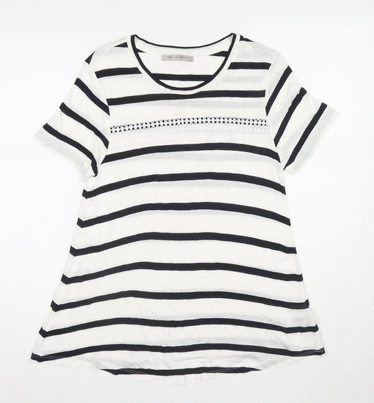 Marks and Spencer Womens White Striped Viscose Basic Blouse Size 8 Round Neck