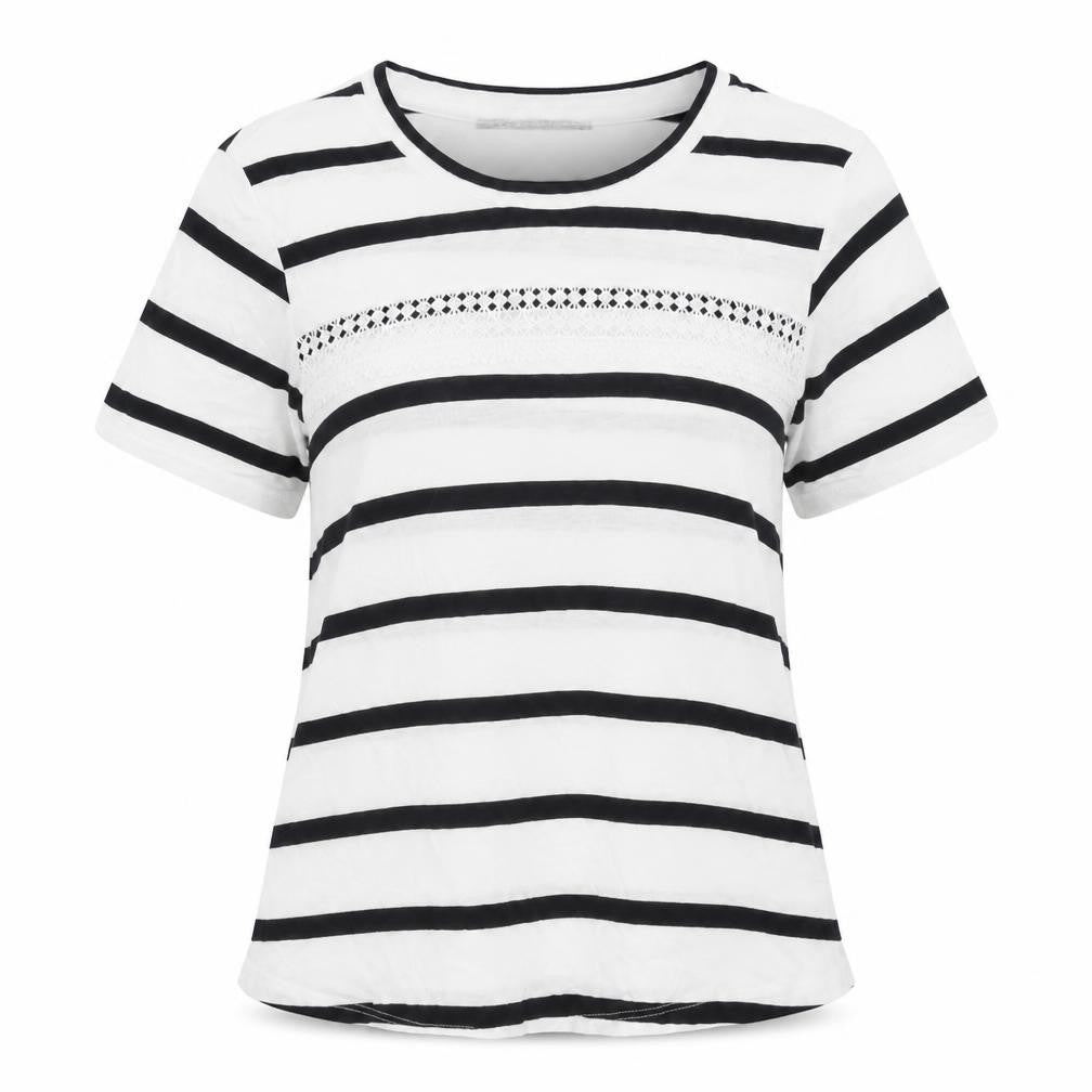Marks & Spencer Womens White Striped Viscose Basic Blouse Size 8 Round Neck