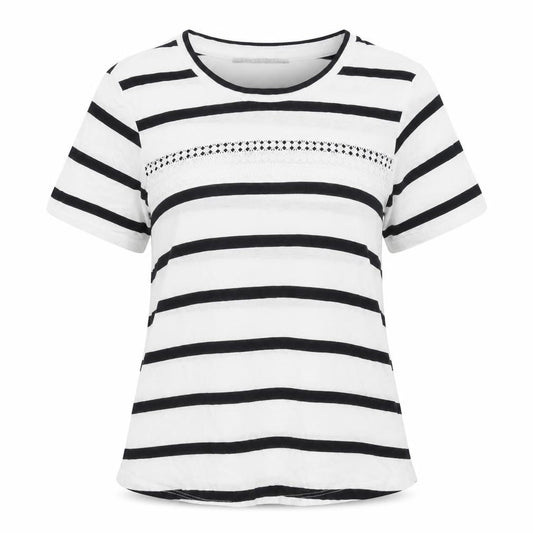 Marks & Spencer Womens White Striped Viscose Basic Blouse Size 8 Round Neck