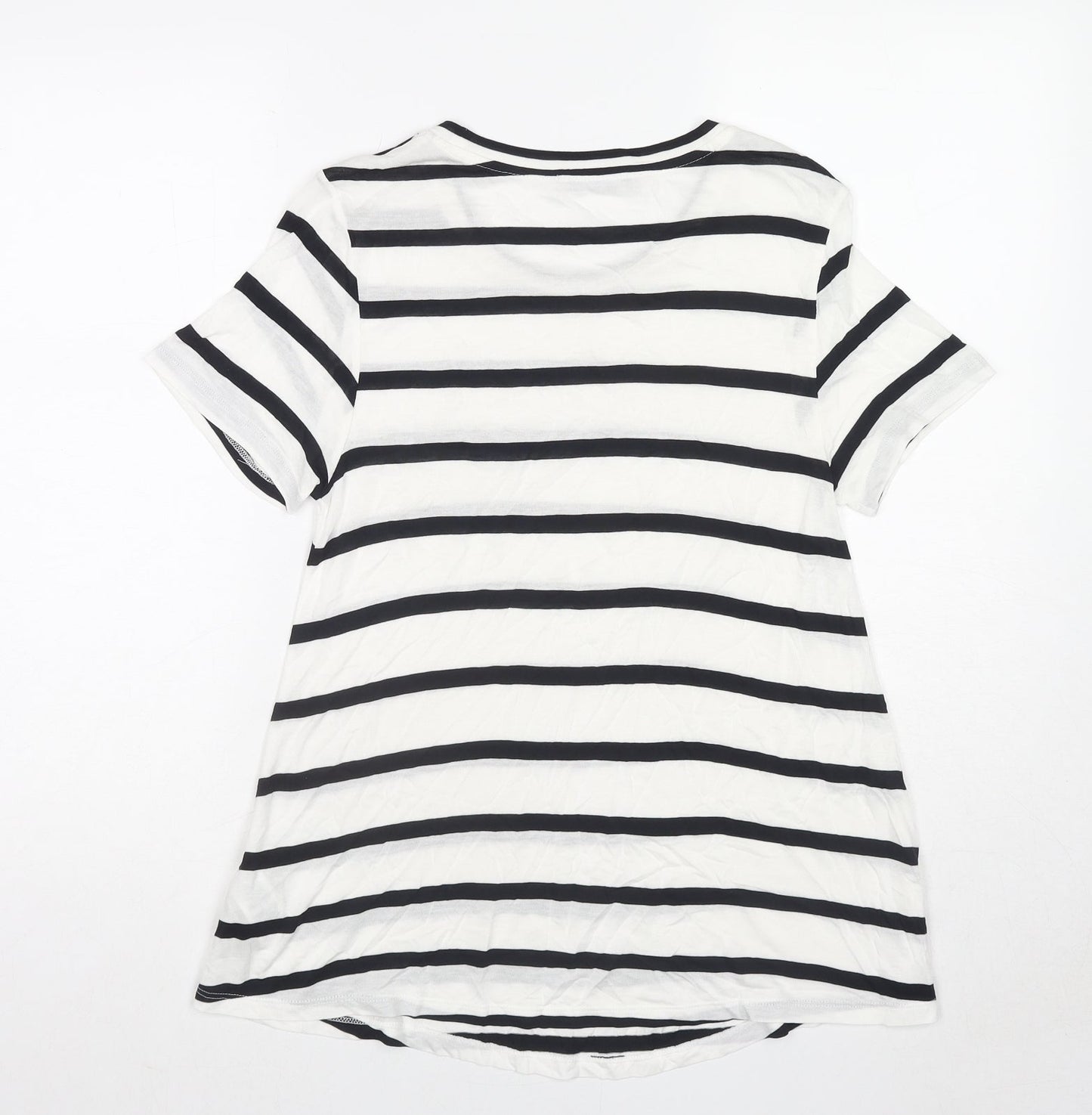 Marks and Spencer Womens White Striped Viscose Basic Blouse Size 8 Round Neck