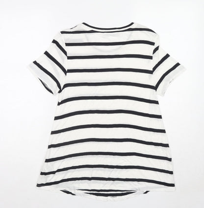 Marks & Spencer Womens White Striped Viscose Basic Blouse Size 8 Round Neck