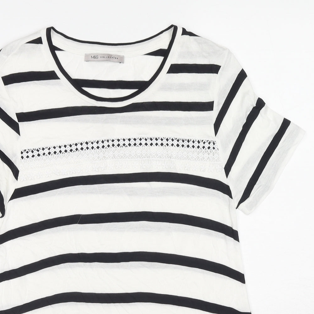 Marks and Spencer Womens White Striped Viscose Basic Blouse Size 8 Round Neck