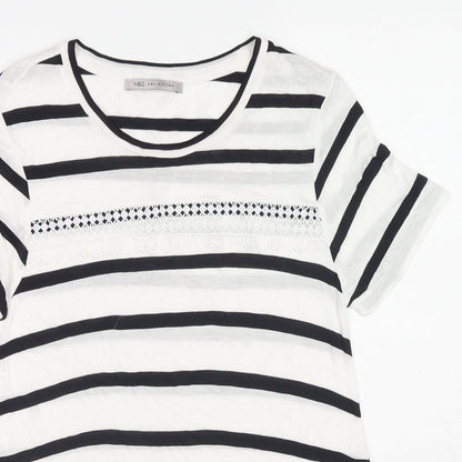 Marks & Spencer Womens White Striped Viscose Basic Blouse Size 8 Round Neck