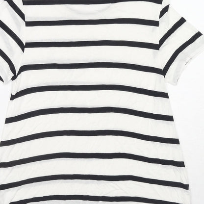 Marks & Spencer Womens White Striped Viscose Basic Blouse Size 8 Round Neck