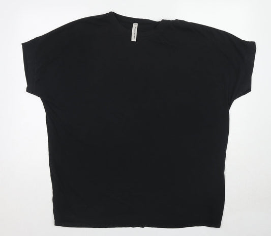 New Collection Womens Black Polyester Basic T-Shirt One Size Round Neck - Angel Wings and Halo