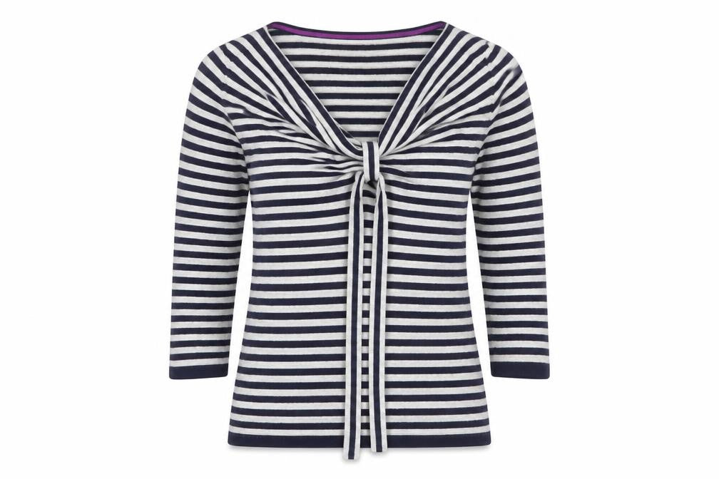 Oui Womens Grey V-Neck Striped Viscose Pullover Jumper Size 10