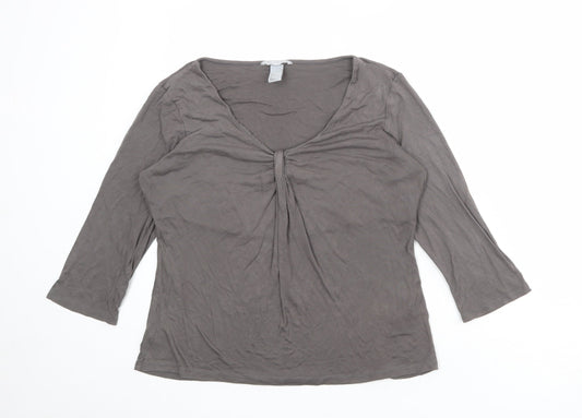 H&M Womens Grey Viscose Basic T-Shirt Size L Scoop Neck - Ruched Detail