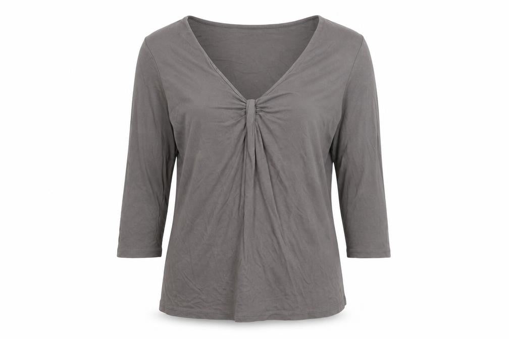 H&M Womens Grey Viscose Basic T-Shirt Size L Scoop Neck - Ruched Detail