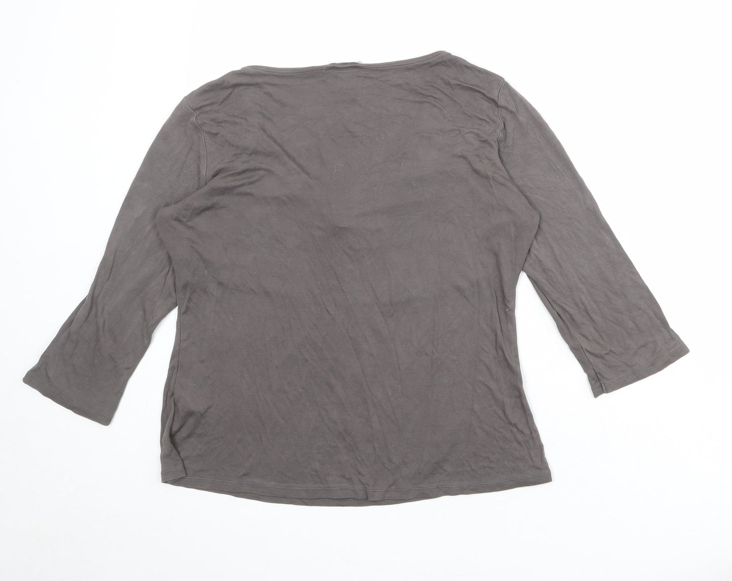 H&M Womens Grey Viscose Basic T-Shirt Size L Scoop Neck - Ruched Detail