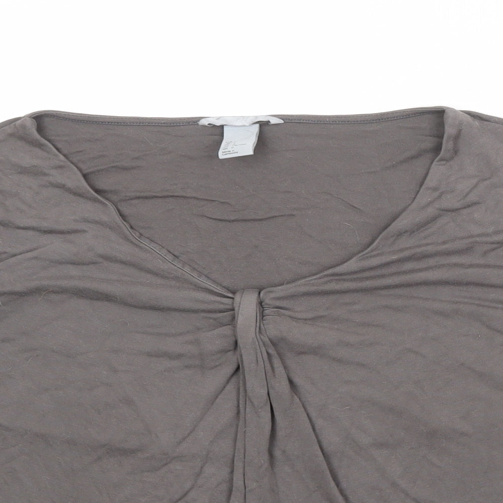 H&M Womens Grey Viscose Basic T-Shirt Size L Scoop Neck - Ruched Detail