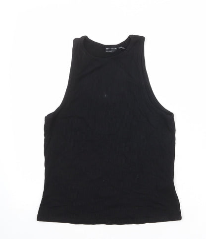 Additional front view of ASOS women’s black viscose basic tank, size UK 10, round neck - ribbed
