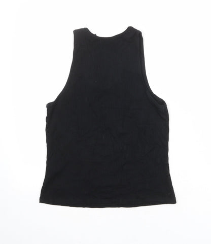Back view of ASOS women’s black viscose basic tank, size UK 10, round neck - ribbed