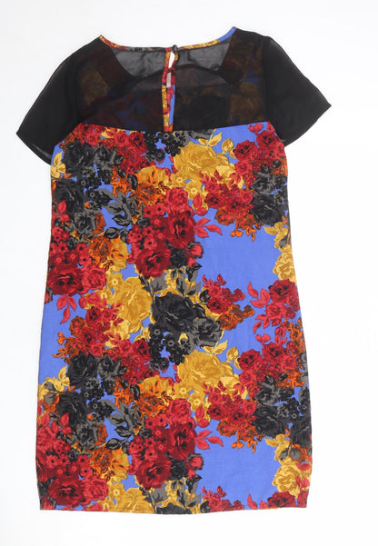 Next Womens Multicoloured Floral Polyester Shift Size 10 Round Neck Button