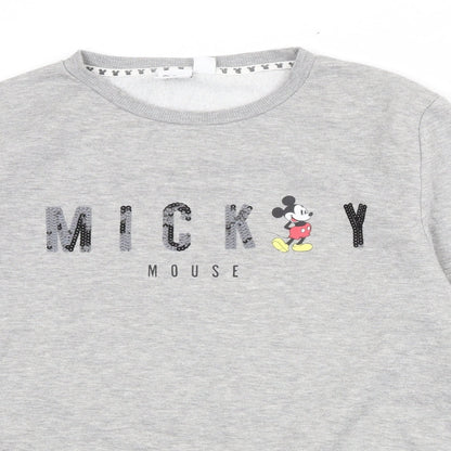Preloved Disney Womens Grey Polyester Pullover Sweatshirt Size 10 Pullover - Mickey Mouse Size 10-12 - Detail