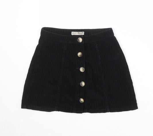 Denim & Co. Womens Black Cotton A-Line Skirt Size 8 Button