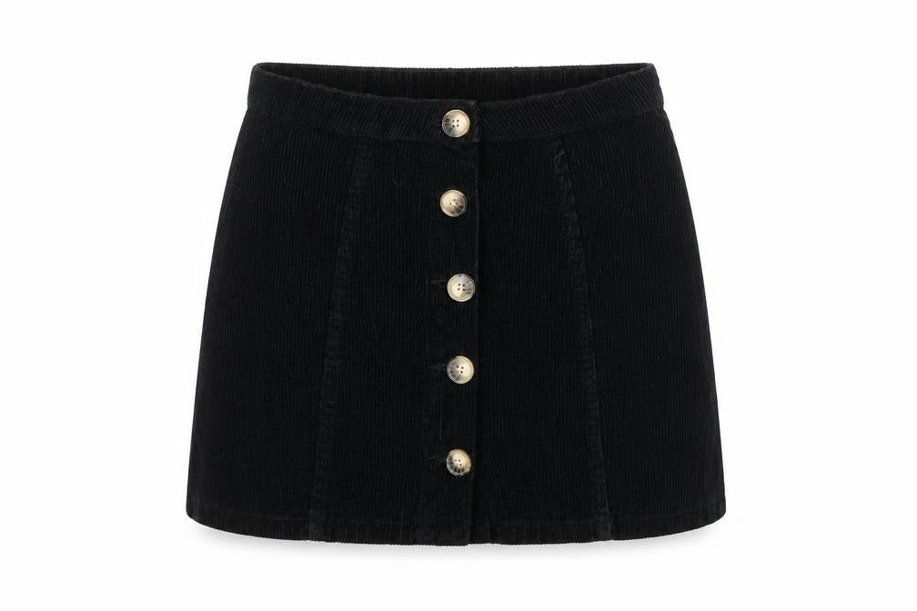Denim & Co. Womens Black Cotton A-Line Skirt Size 8 Button